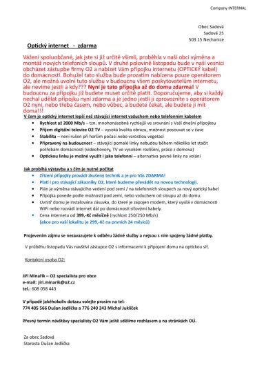 OPTIKA - rychlejší internet v Sadové